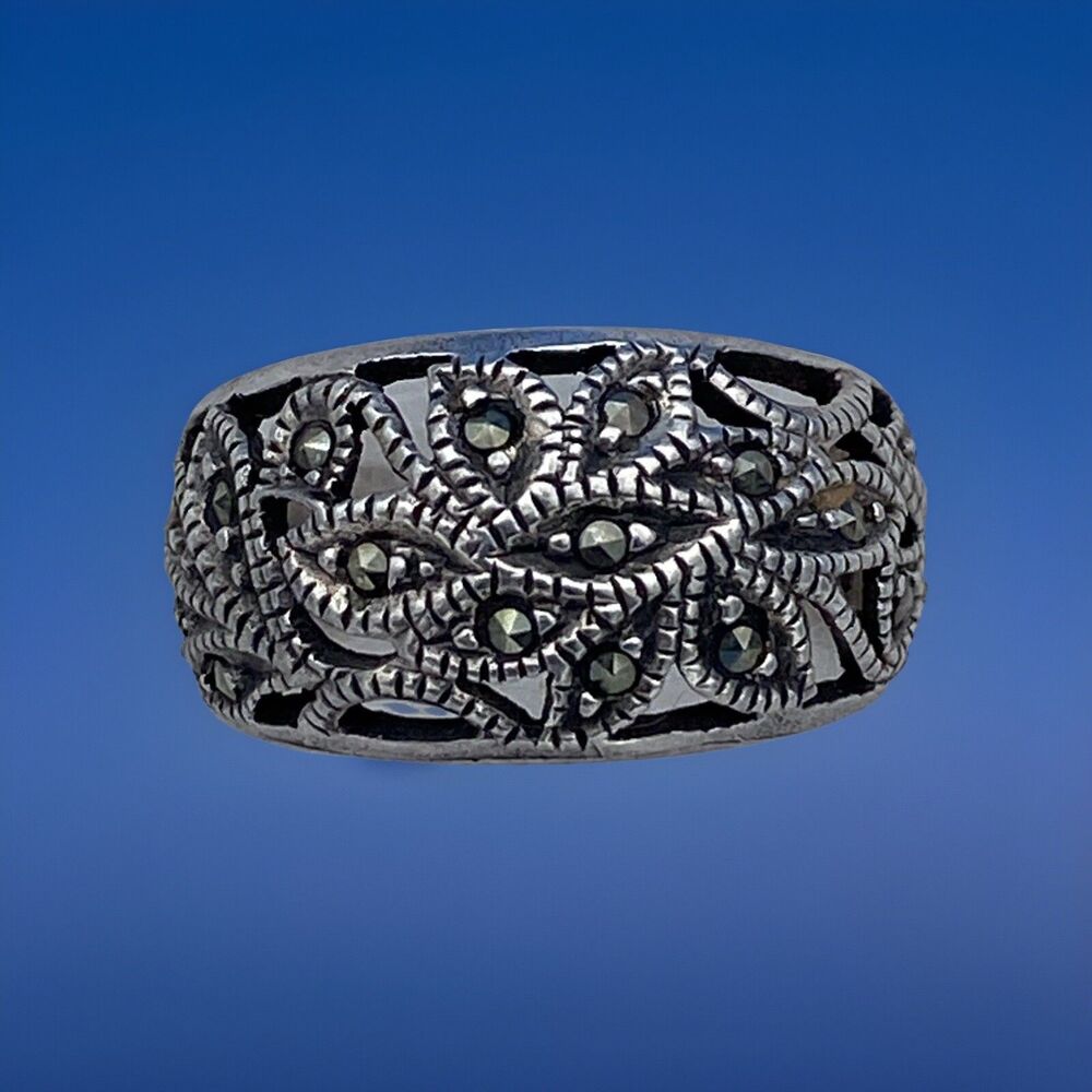 925 Sterling Silver Vintage Real Marcasite Gemstone Ring Size 5